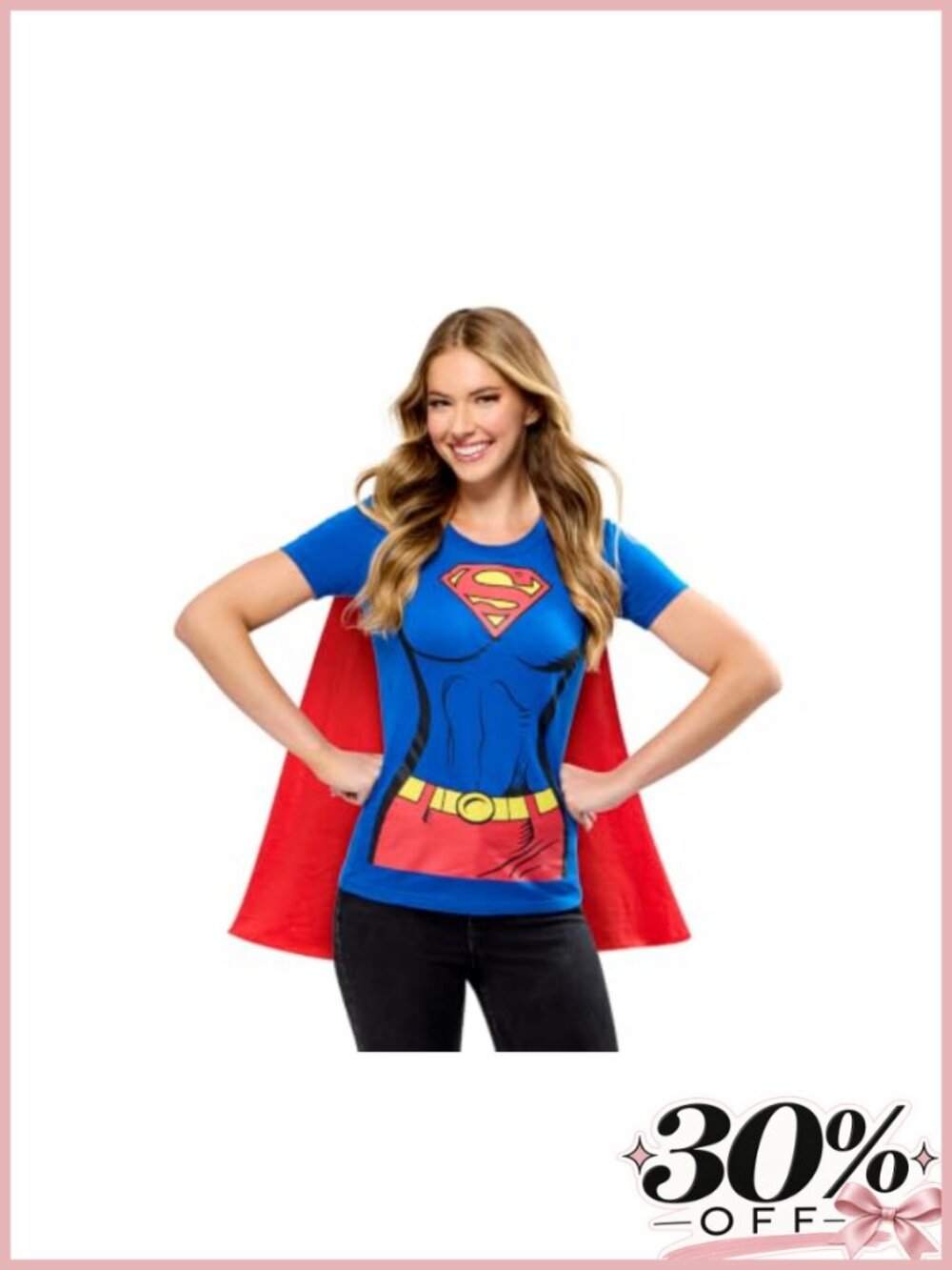 Supergirl Costume T-Shirt with Cape Women's Cosplay Halloween